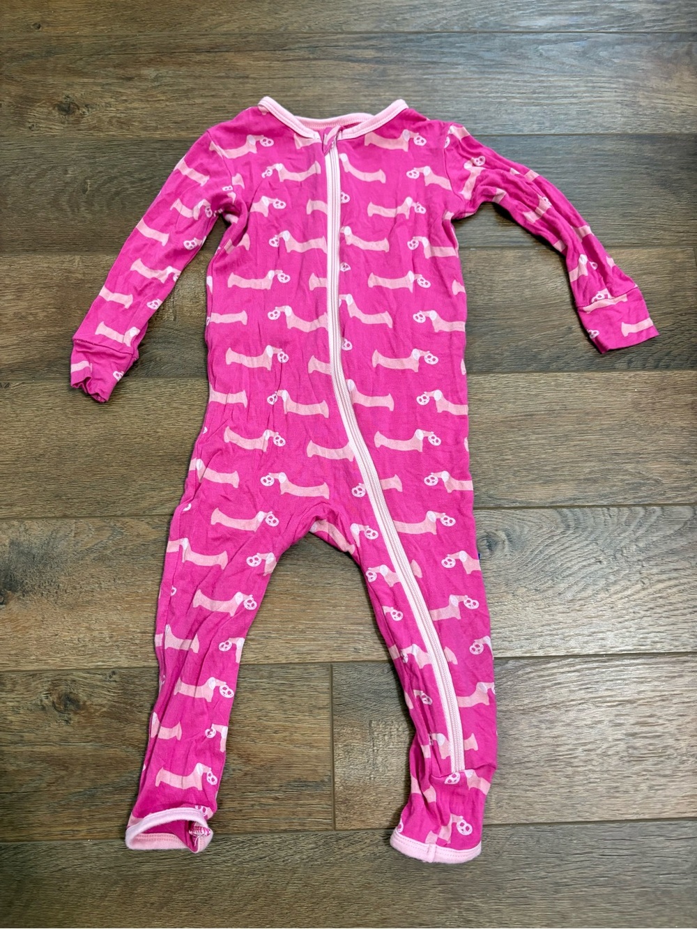 KicKee Pants Pink Dog Print Zip one piece Pajamas 9-12M